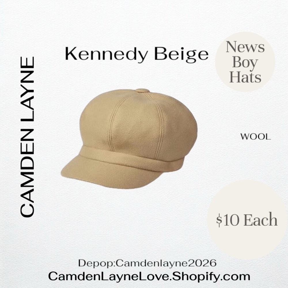 Camden Layne Kennedy Beige Wool Newsboy Hat